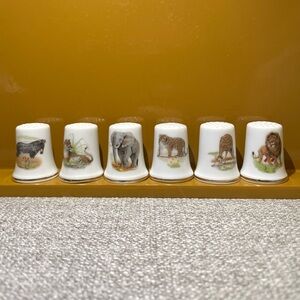 Vintage 6 PC Safari Animals Bone China Thimbles